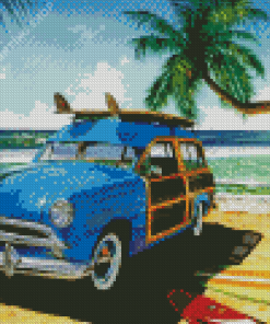 Woodie Car On Beach Diamond Paintings