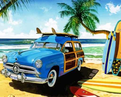 Woodie Car On Beach Diamond Paintings