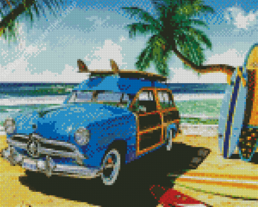 Woodie Car On Beach Diamond Paintings