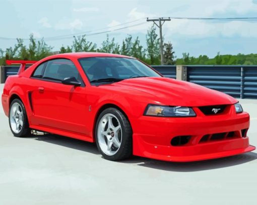 Aesthetic 2000 Red Mustang Car Diamond Paintings