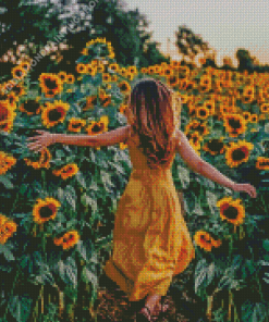 Aesthetic Girl In Sunflower Field Diamond Painting