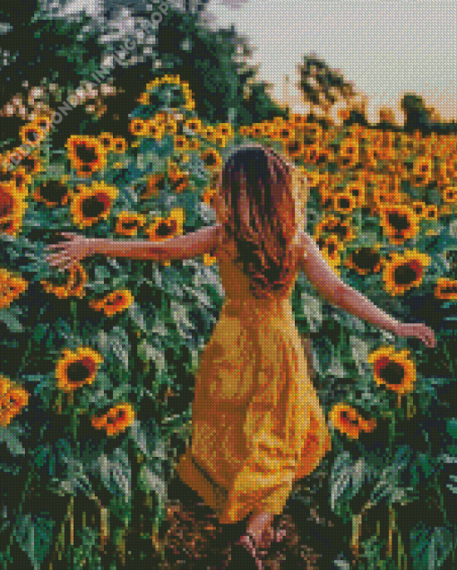 Aesthetic Girl In Sunflower Field Diamond Painting