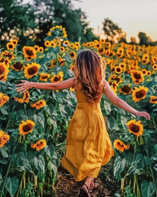 Aesthetic Girl In Sunflower Field Diamond Painting