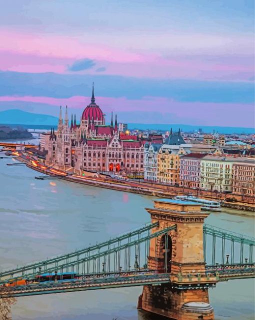 Beautiful Budapest Evening View Diamond Painting