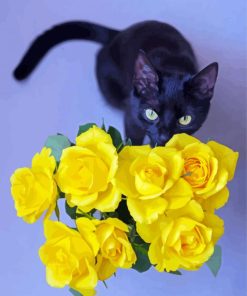 Beautiful Black Cats And Flowers Diamond Painting