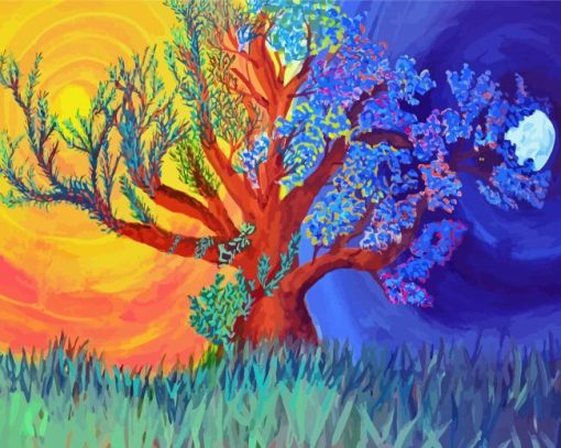 Big Tree Night And Day Diamond Paintings