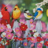 Birds On White Picket Fence Diamond Paintings