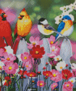 Birds On White Picket Fence Diamond Paintings