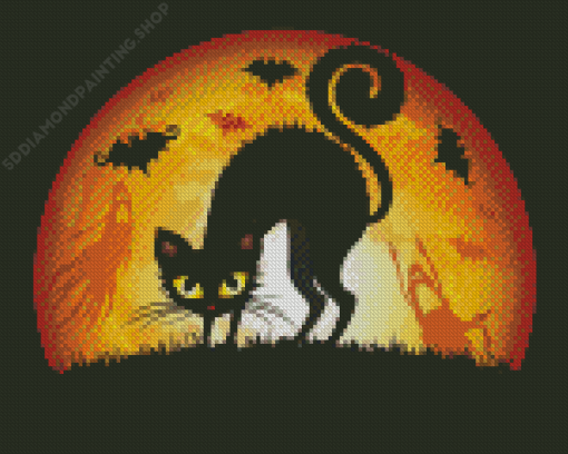 Black Halloween Cat Diamond Paintings