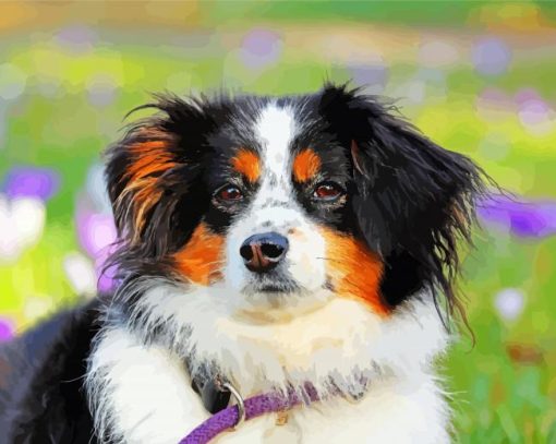 Black Tri Australian Shepherd Puppy Head Diamond Painting