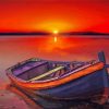 Boat In Beach With Red Sunset Diamond Painting