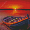 Boat In Beach With Red Sunset Diamond Painting