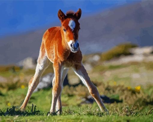 Brown Horse Foal Diamond Painting