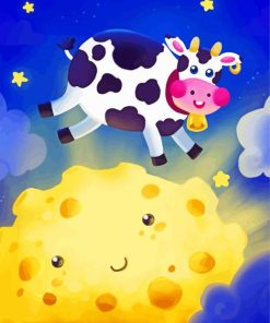 Cartoon Cow Jumping Over The Moon Diamond Painting