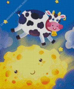 Cartoon Cow Jumping Over The Moon Diamond Painting