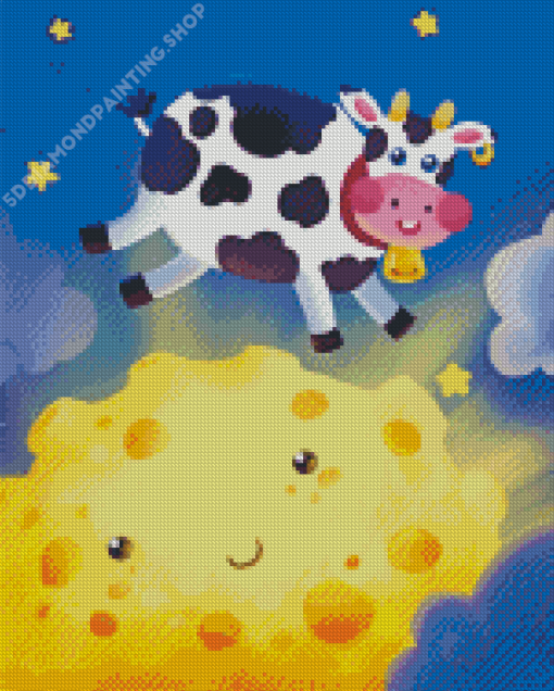 Cartoon Cow Jumping Over The Moon Diamond Painting