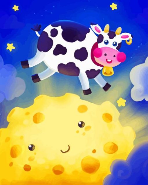 Cartoon Cow Jumping Over The Moon Diamond Painting