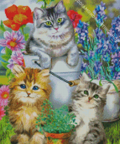 Cats In Garden Diamond Painting