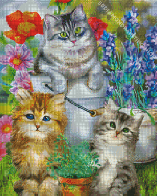 Cats In Garden Diamond Painting