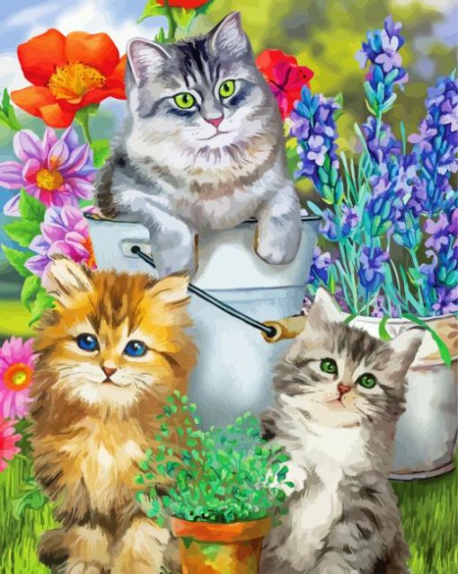 Cats In Garden Diamond Painting