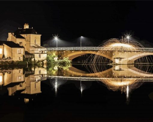 Chinon Bridge At Night Diamond Painting