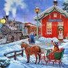 Christmas Train In Snow Diamond Paintings