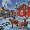 Christmas Train In Snow Diamond Paintings