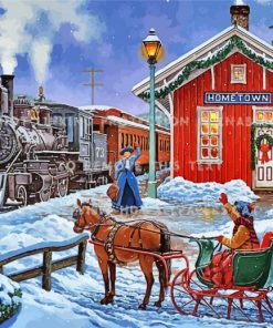 Christmas Train In Snow Diamond Paintings