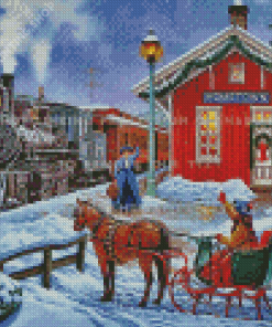 Christmas Train In Snow Diamond Paintings