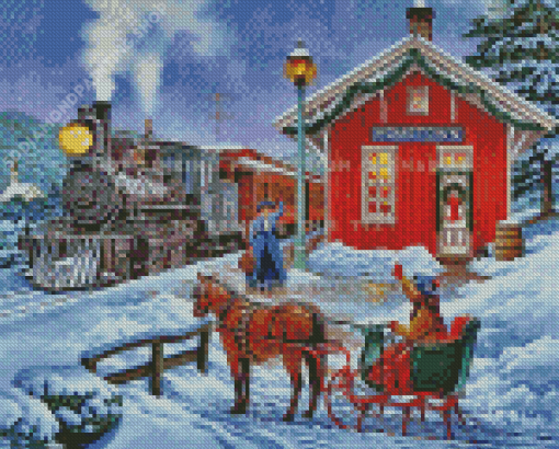 Christmas Train In Snow Diamond Paintings