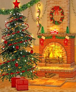 Christmas Tree And Fireplace Diamond Painting