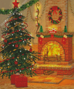 Christmas Tree And Fireplace Diamond Painting