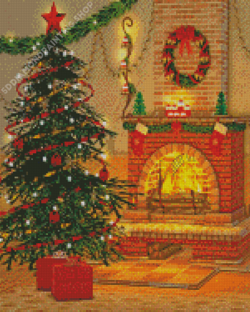 Christmas Tree And Fireplace Diamond Painting