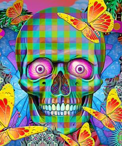 Colorful Skull And Butterflies Diamond Painting