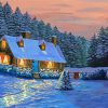 Cottage House In Frozen Forest Diamond Painting