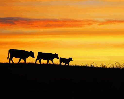 Cows Silhouette Diamond Painting