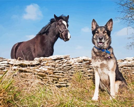 Cute Dog And Horse Diamond Painting