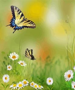 Daisy Flowers With Butterflies Diamond Paintings