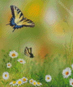 Daisy Flowers With Butterflies Diamond Paintings