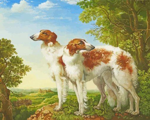 Dogs With Landscape Yana Movchan Diamond Paintings