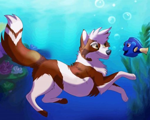 Fish And Dog Swimming Diamond Paintings