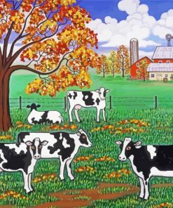 Five Black And White Cows Diamond Paintings