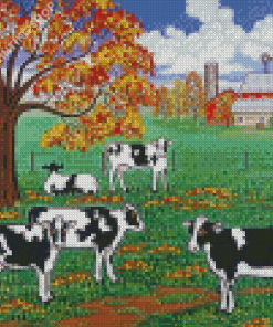 Five Black And White Cows Diamond Paintings