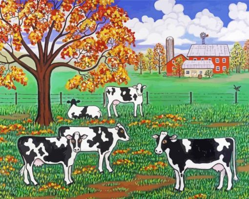 Five Black And White Cows Diamond Paintings