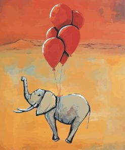 Grey Elephant And Balloons Art Diamond Painting