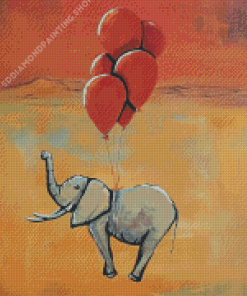 Grey Elephant And Balloons Art Diamond Painting