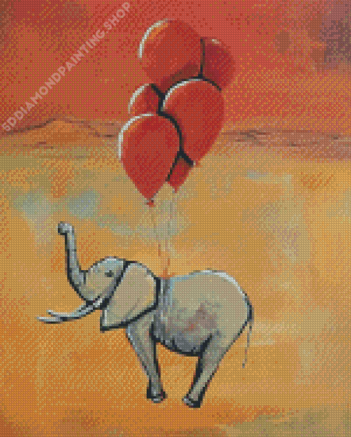 Grey Elephant And Balloons Art Diamond Painting