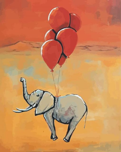 Grey Elephant And Balloons Art Diamond Painting