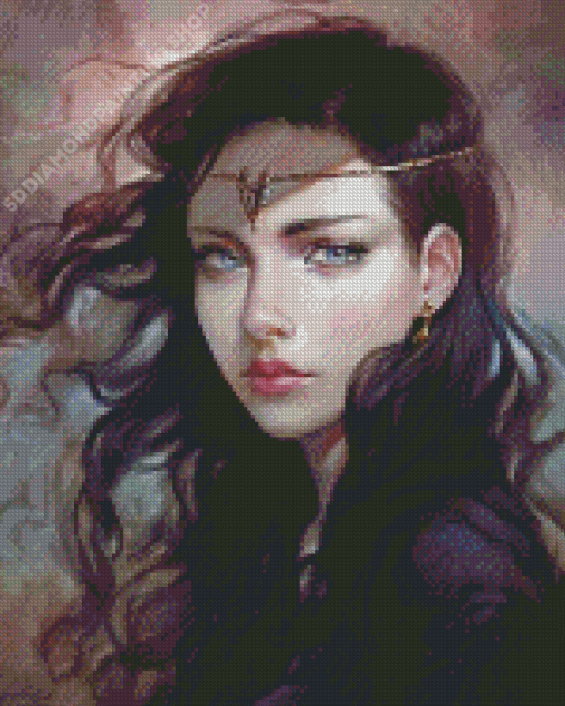 Grey Eyed Lady With Black Hair Diamond Paintings