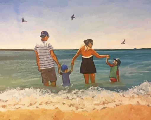 Happy Family Beach Day Diamond Paintings